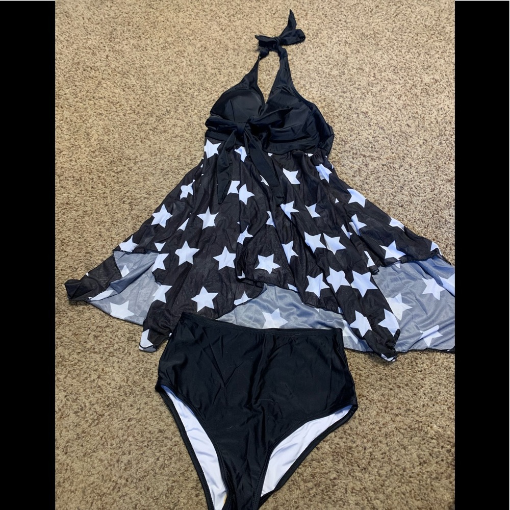 Women's Swimsuit Sheer Tankini size small Stars